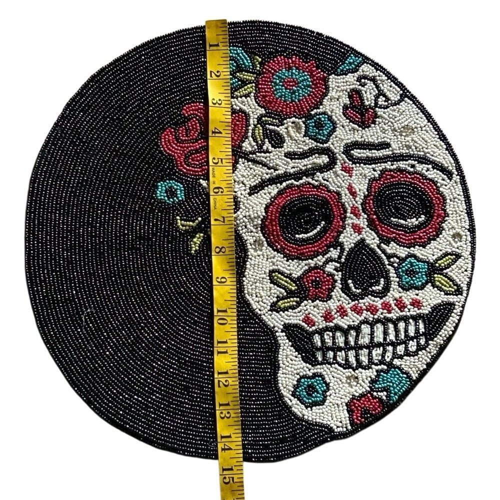 Beaded Skull Design Placemat - Black and Multicolor - Picture 4 of 6